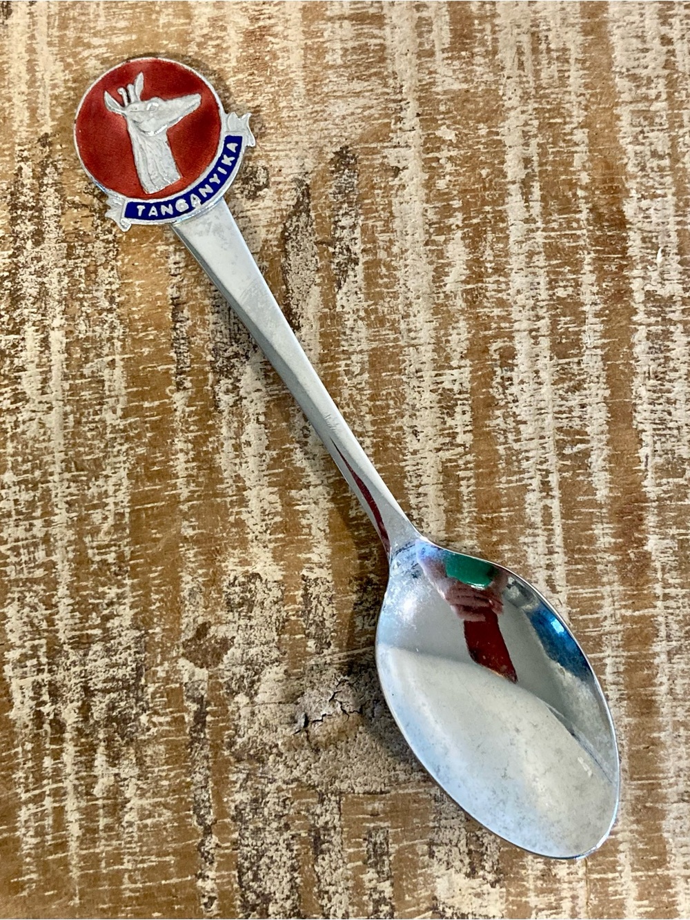 Vintage Tanganyika Souvenir
Tea Spoon Red & Blue Enamel
Made in England